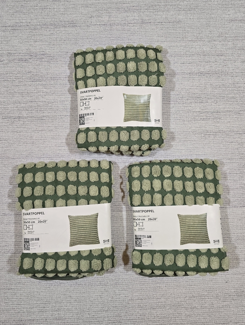 Ikea Svartpoppel Pillow Cushion Covers 20x20" Tactile Pattern Green Lot Of 3